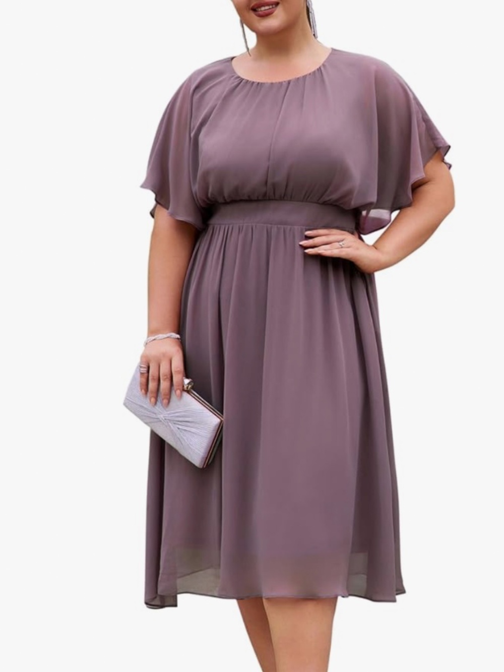 NWT Hanna Nikole Purple Gray Chiffon A Line Dress 24 Plus